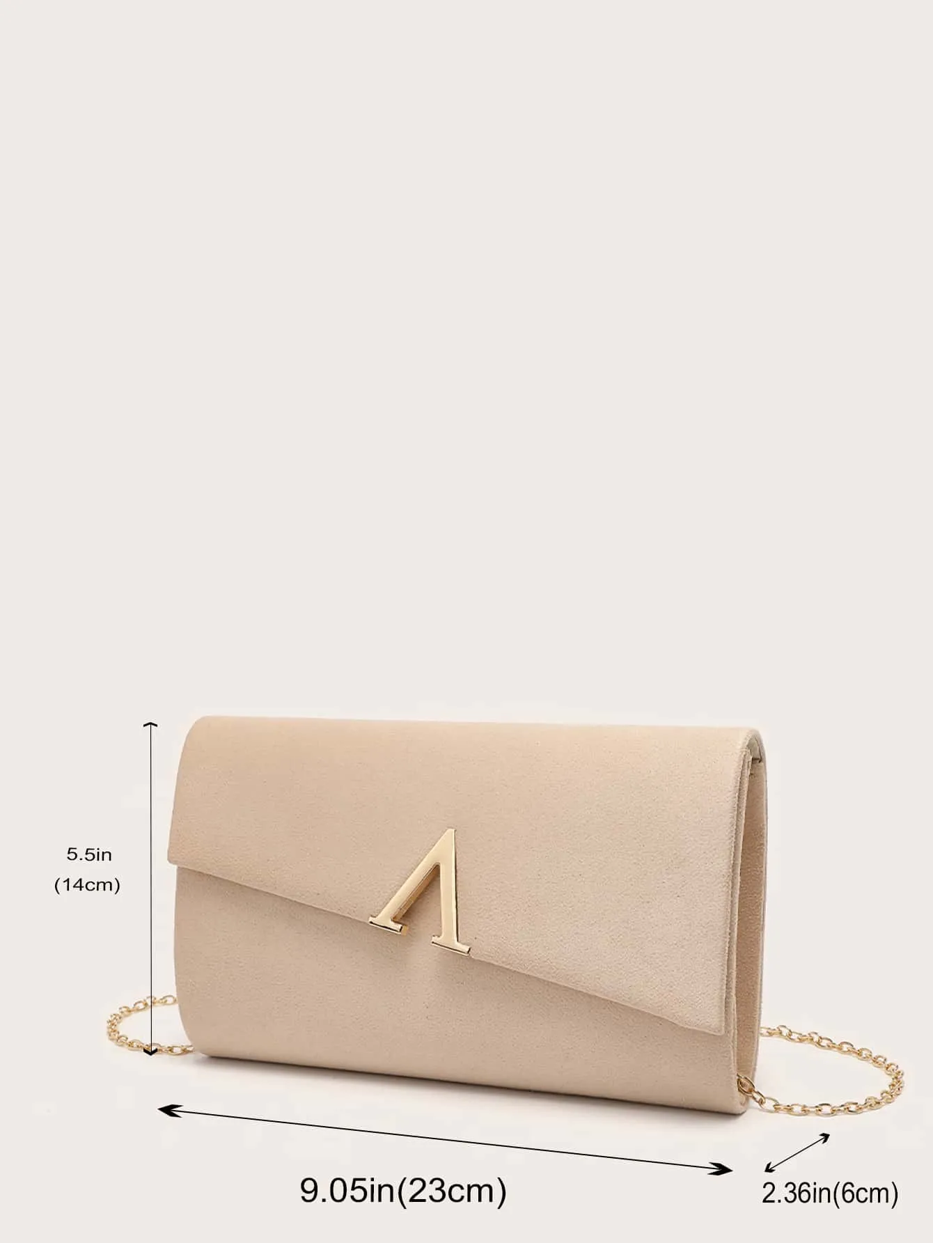 Metal Decor Clutch Bag With Chain Strap - Apricot