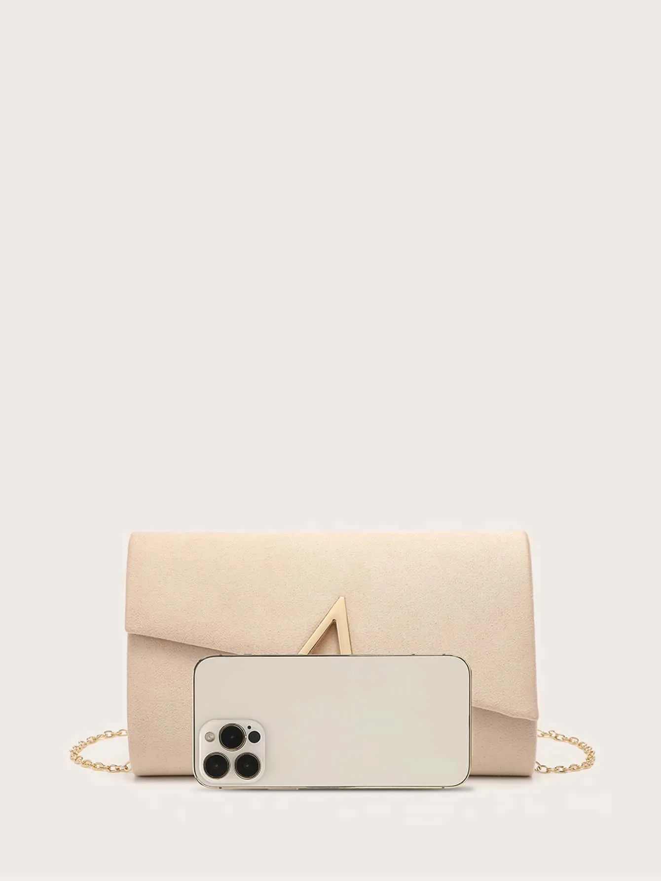 Metal Decor Clutch Bag With Chain Strap - Apricot