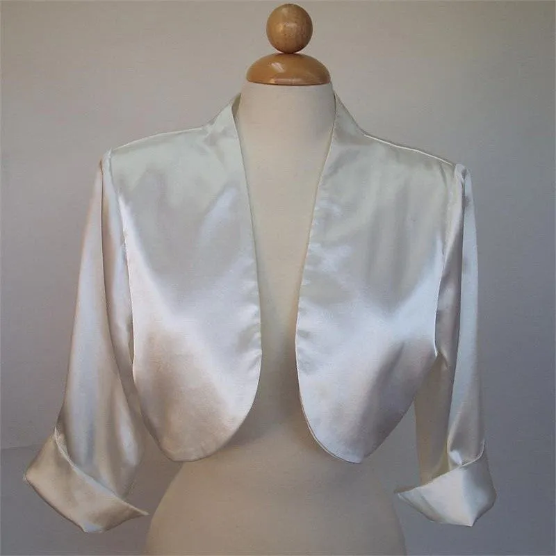 Mid Length Sleeve Black Satin Bolero Jacket Shrug