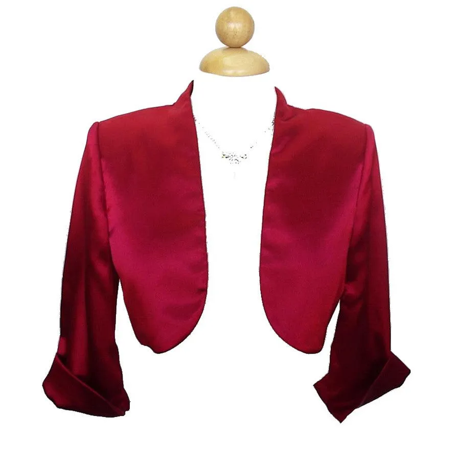 Mid Length Sleeve Black Satin Bolero Jacket Shrug