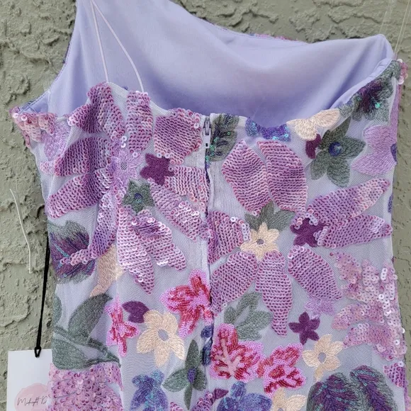 Midnight doll purple lilac floral one shouder sequins HOCO mini dress size M
