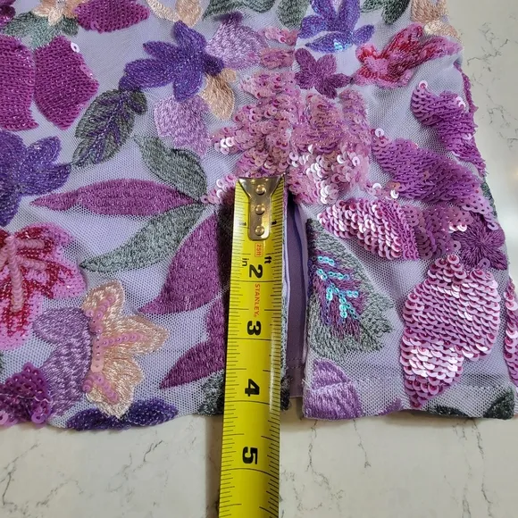 Midnight doll purple lilac floral one shouder sequins HOCO mini dress size M