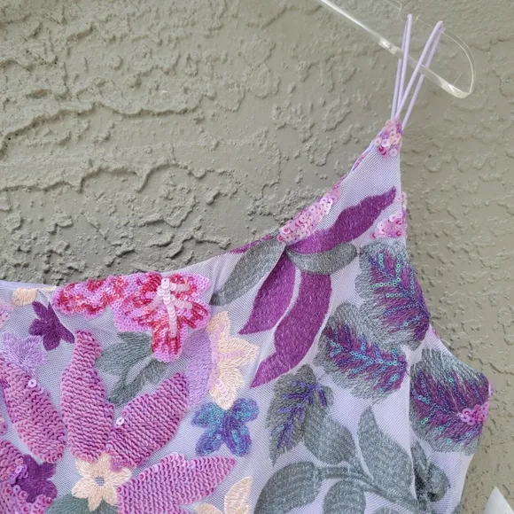 Midnight doll purple lilac floral one shouder sequins HOCO mini dress size M