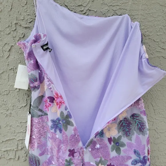 Midnight doll purple lilac floral one shouder sequins HOCO mini dress size M