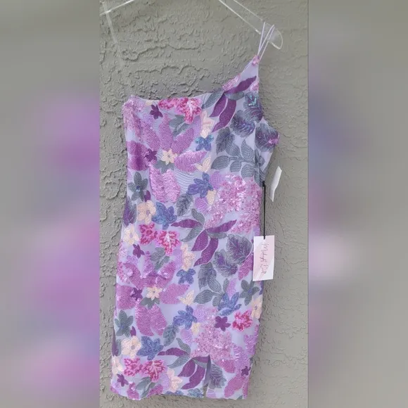 Midnight doll purple lilac floral one shouder sequins HOCO mini dress size M