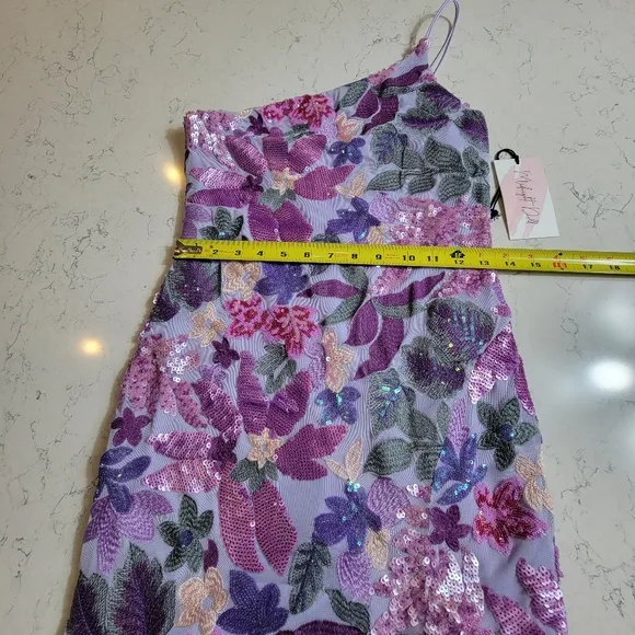 Midnight doll purple lilac floral one shouder sequins HOCO mini dress size M