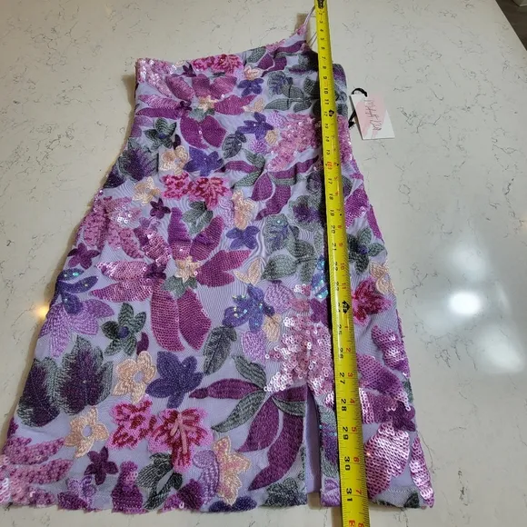 Midnight doll purple lilac floral one shouder sequins HOCO mini dress size M