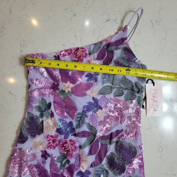 Midnight doll purple lilac floral one shouder sequins HOCO mini dress size M