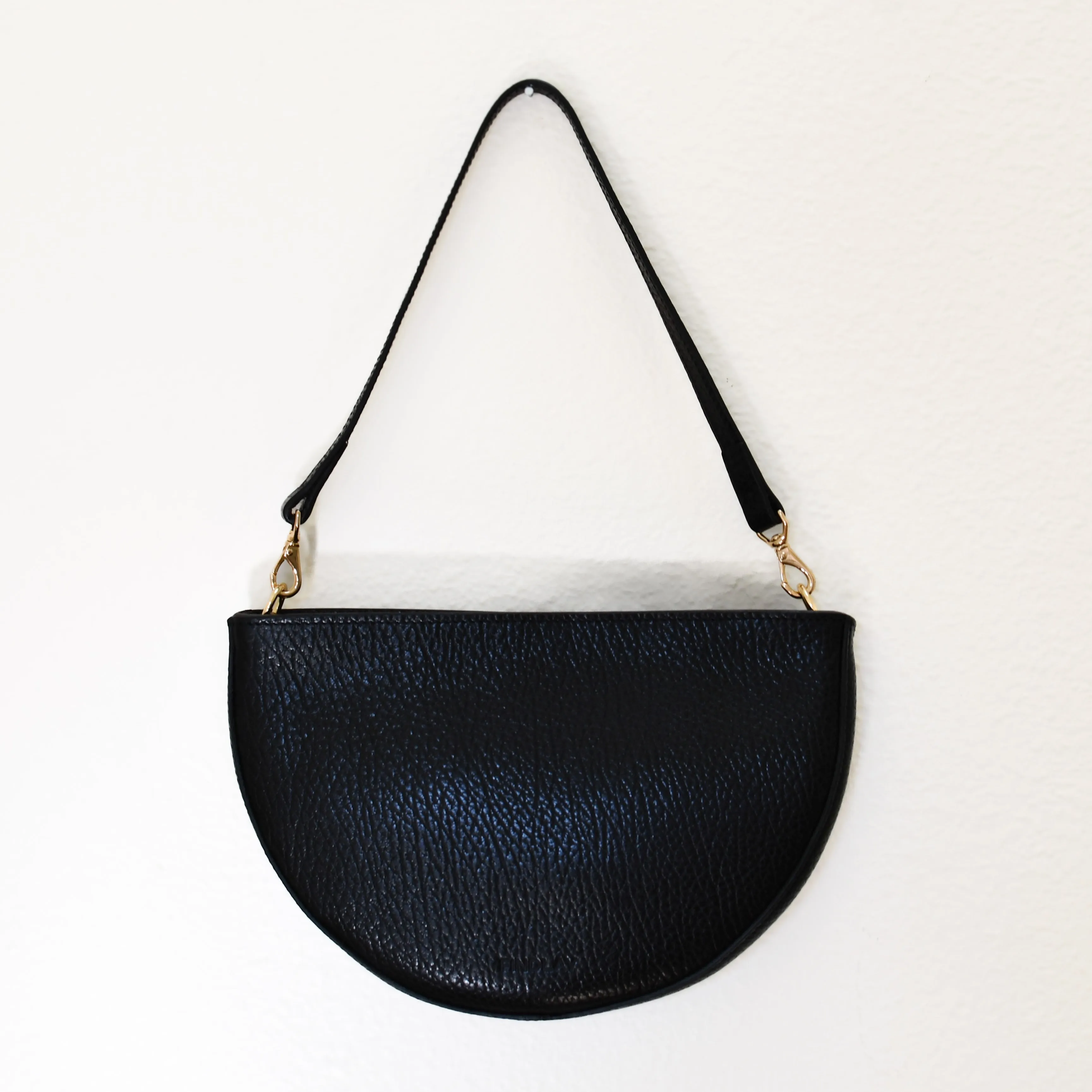 Mini Shoulder Strap, Black Luxe Pebble