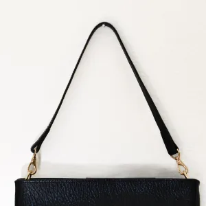 Mini Shoulder Strap, Black Luxe Pebble