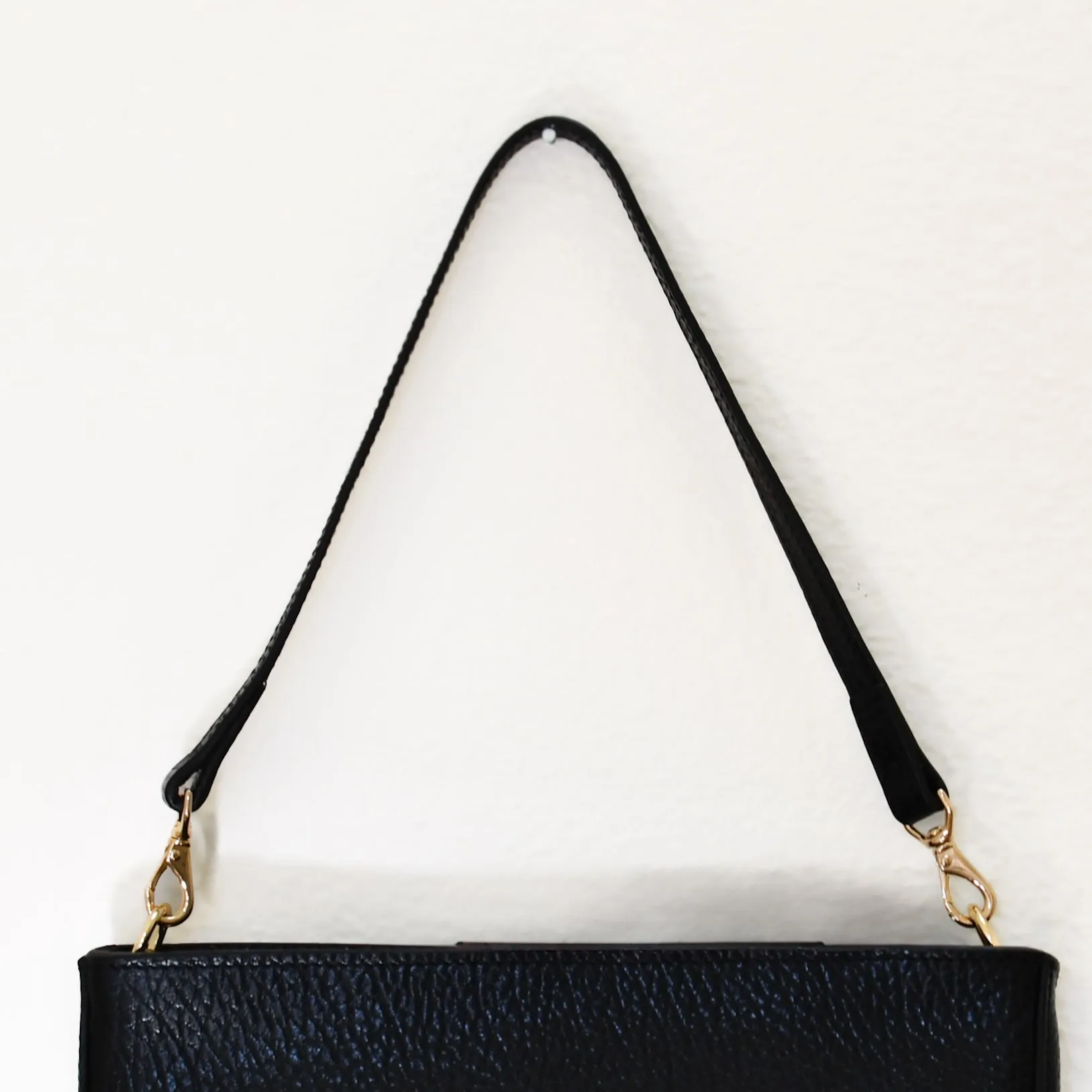 Mini Shoulder Strap, Black Luxe Pebble
