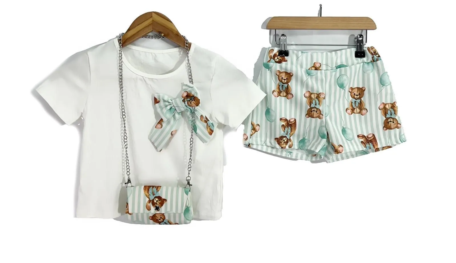 Mint Teddies Short Set and Bag