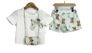 Mint Teddies Short Set and Bag