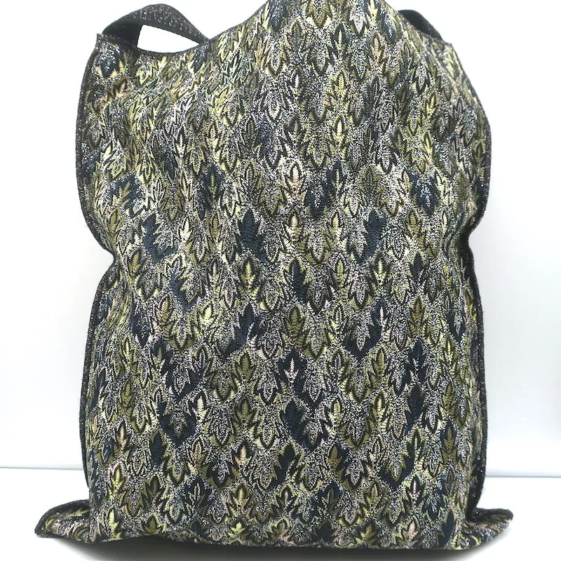 Missoni Messenger Bag Black/Green Lurex Knit Large Flat Crossbody NEW