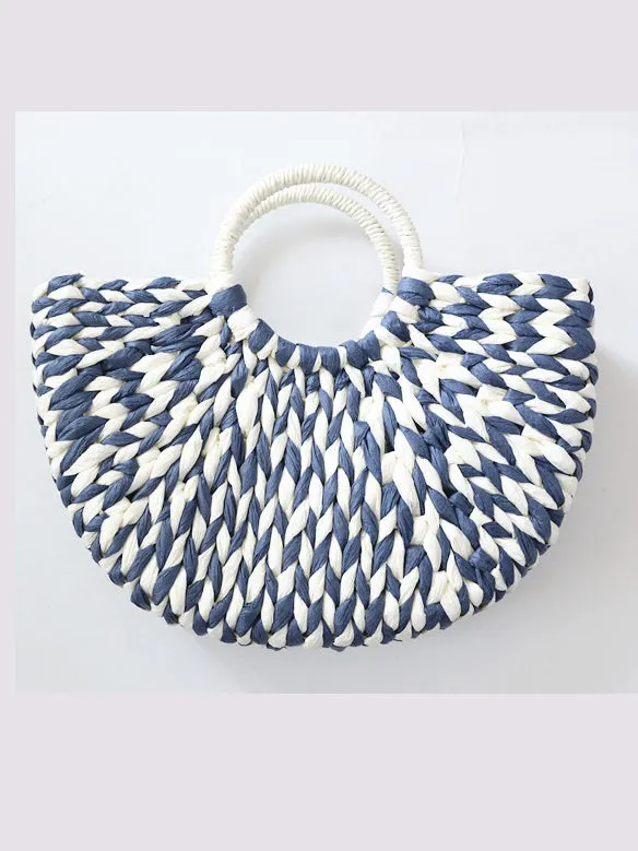 Mixed Color Weaving Straw Bag Handbag