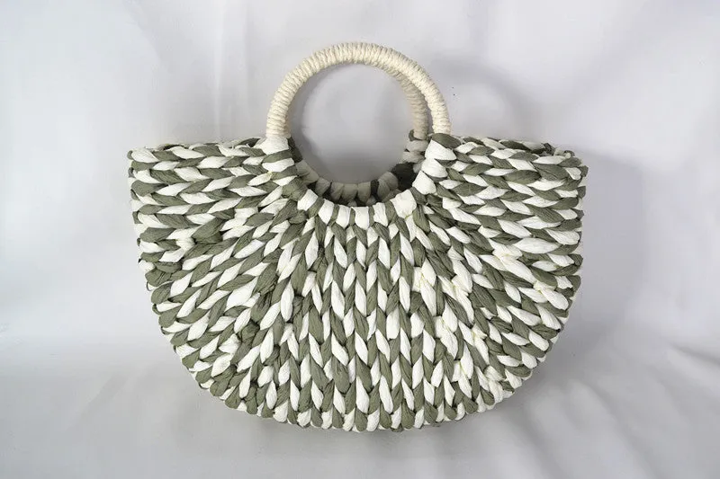 Mixed Color Weaving Straw Bag Handbag