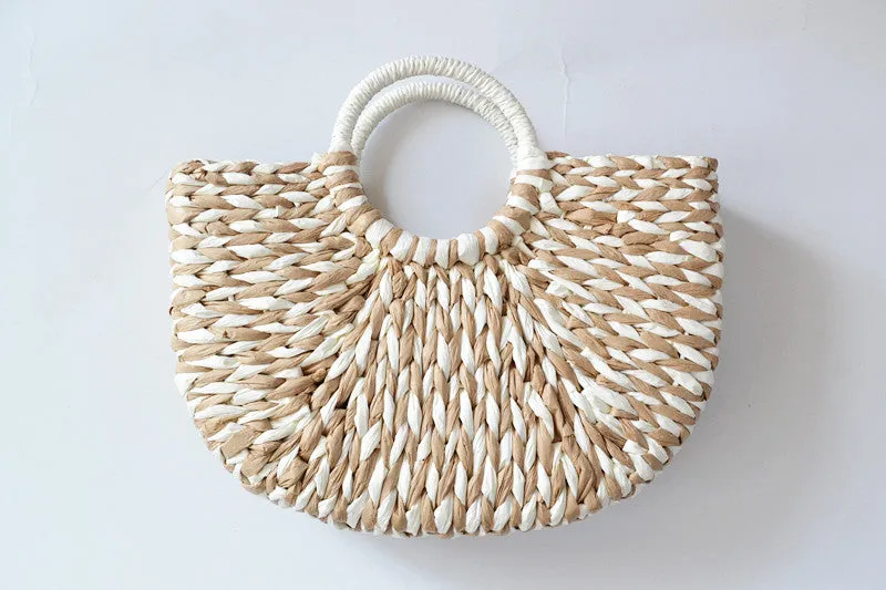 Mixed Color Weaving Straw Bag Handbag