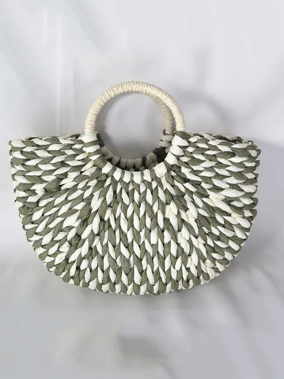 Mixed Color Weaving Straw Bag Handbag