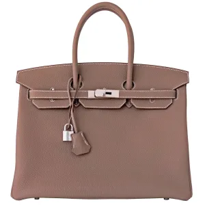 Modern Chic Hermes Etoupe Togo Birkin 35cm Palladium PHW Bag
