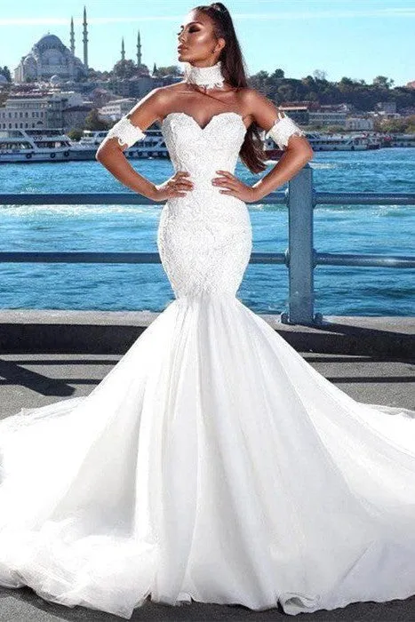 Modern Mermaid Sweetheart Modern Wedding Dresses Lace Dresses for Weddings with Choker