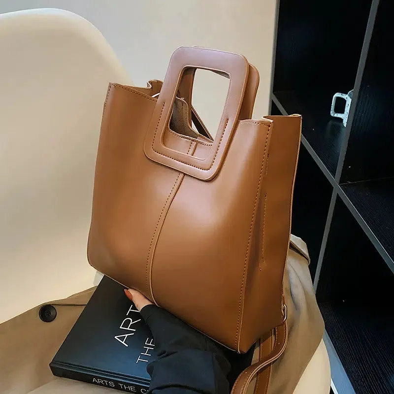 Modern Square Handle Bucket Bag