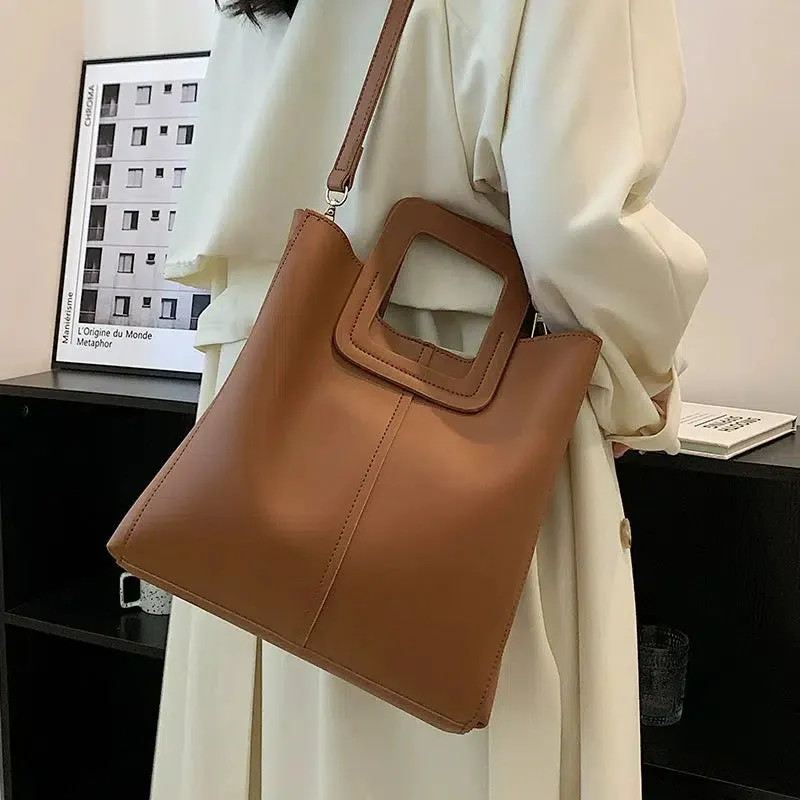 Modern Square Handle Bucket Bag