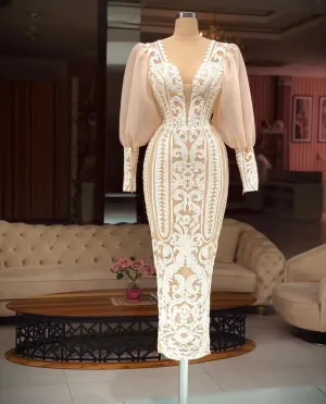 modest evening dresses long sleeve champagne lace applique mermaid formal party dresses vestidos de noche