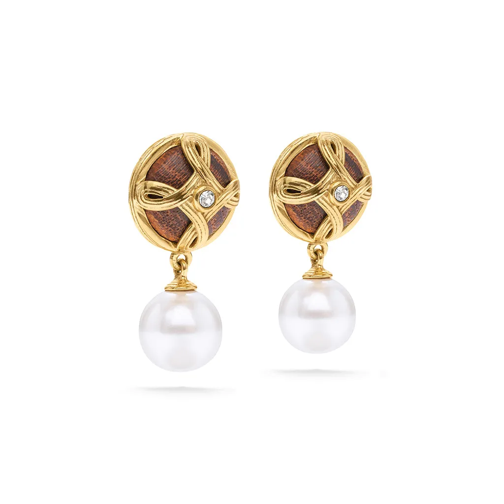 Monique Drop Earrings - Pearl/Teak