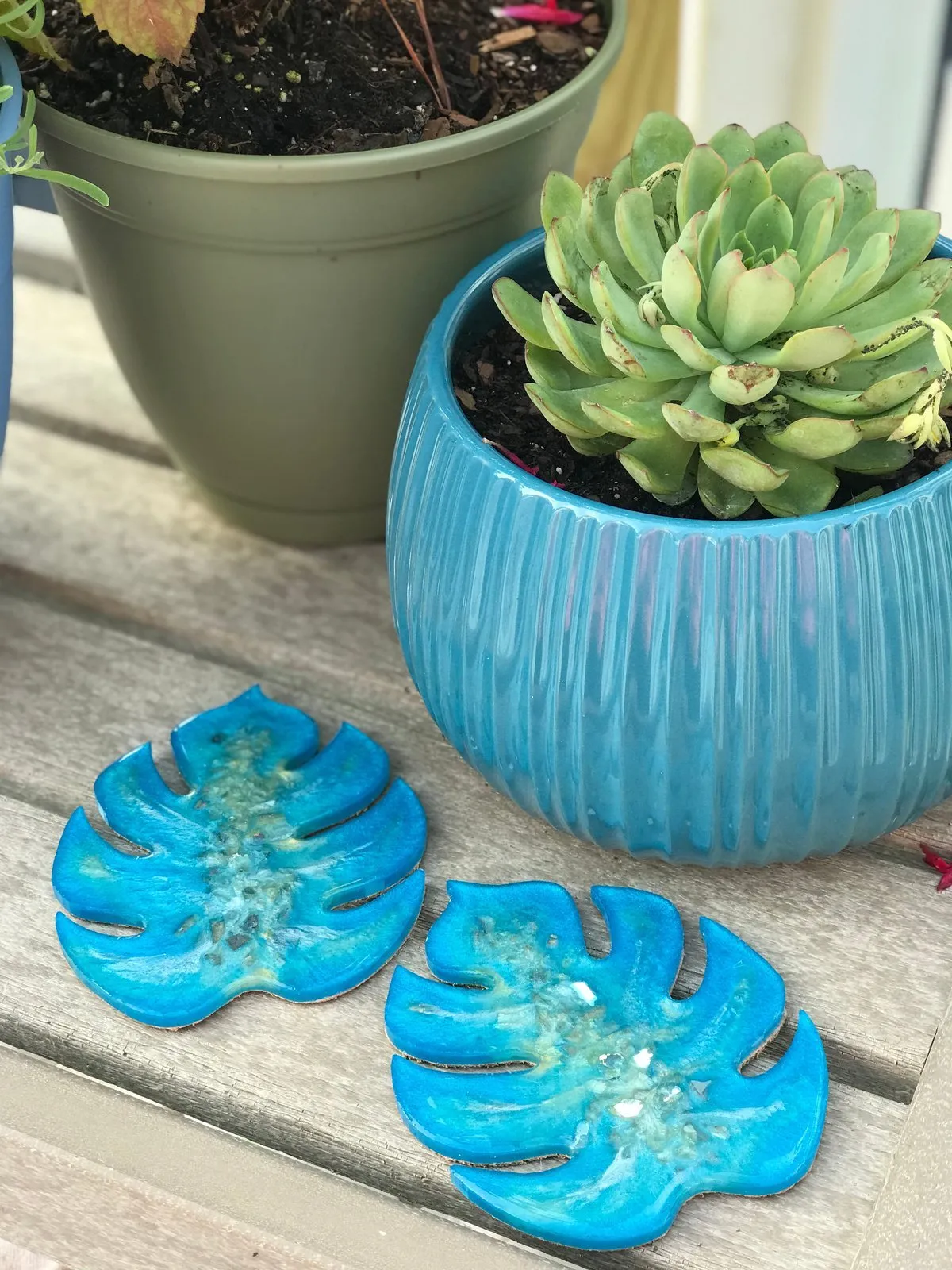 Monstera Leaf Crushed Glass/Mirror Coaster Set of 2