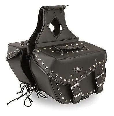 MOTORCYCLE 2PC WATERPROOF MEDIUM ZIPOFF PVC STUDDED THROWOVER SADDLEBAG NEW