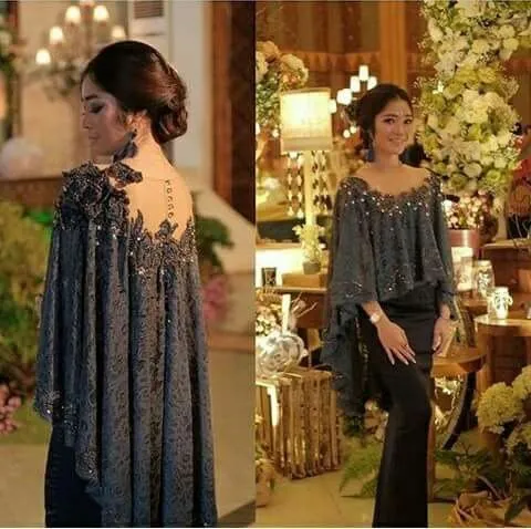 muslim caftan black lace evening dresses 2020 mermaid elegant vintage appliqué beaded Dubai evening gown