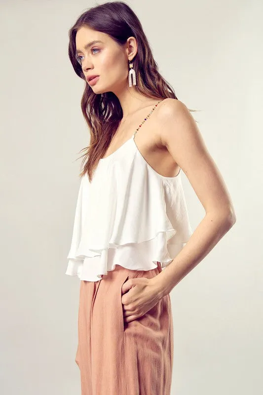 Mustard Seed Junior Beaded Shoulder Strap Cami Top