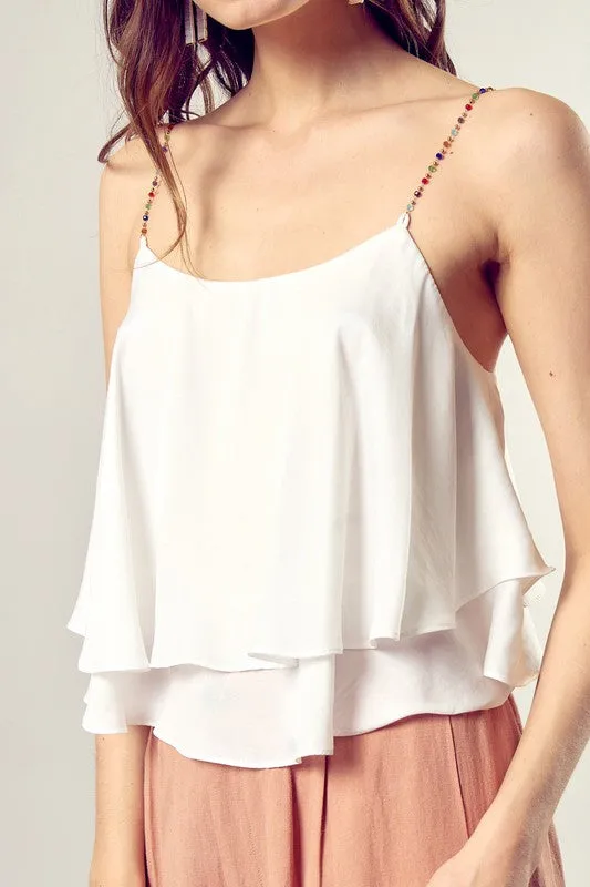 Mustard Seed Junior Beaded Shoulder Strap Cami Top