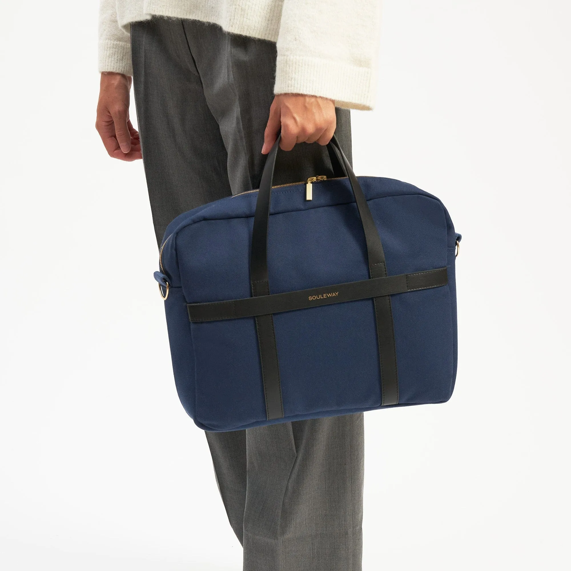 Natural Cotton Canvas Laptop Bag | Navy Blue