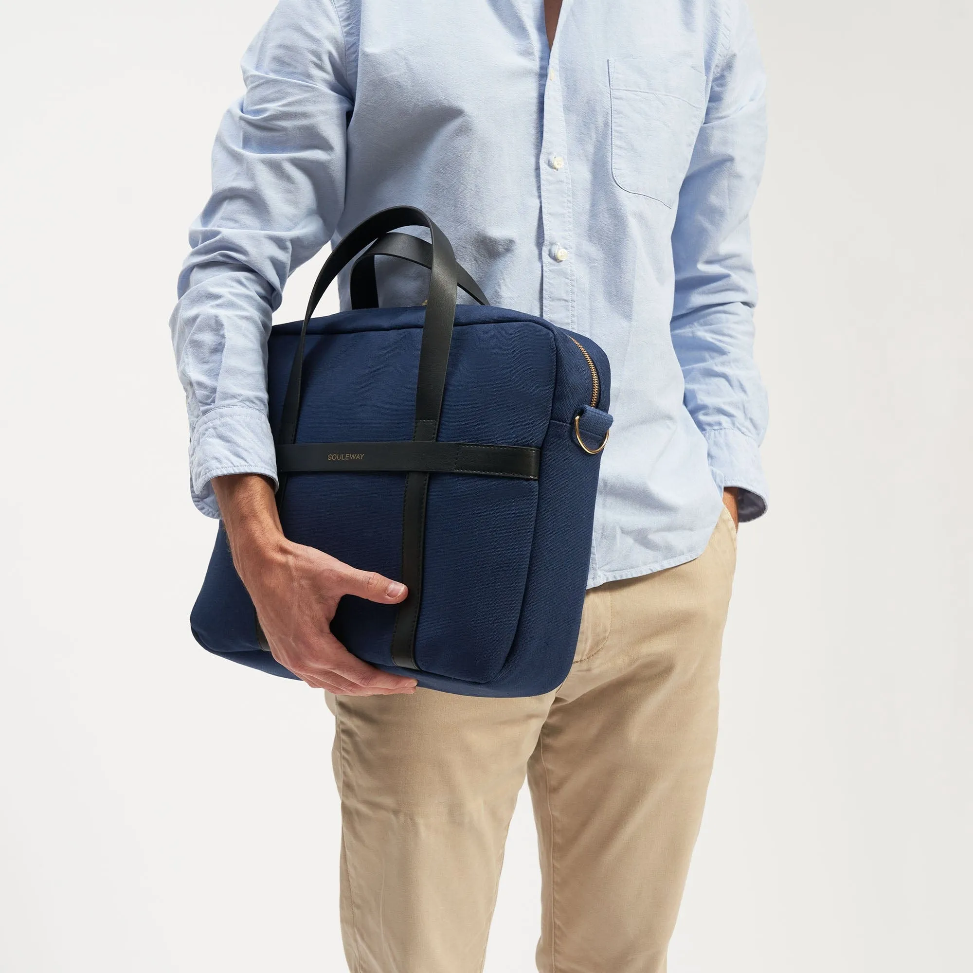 Natural Cotton Canvas Laptop Bag | Navy Blue
