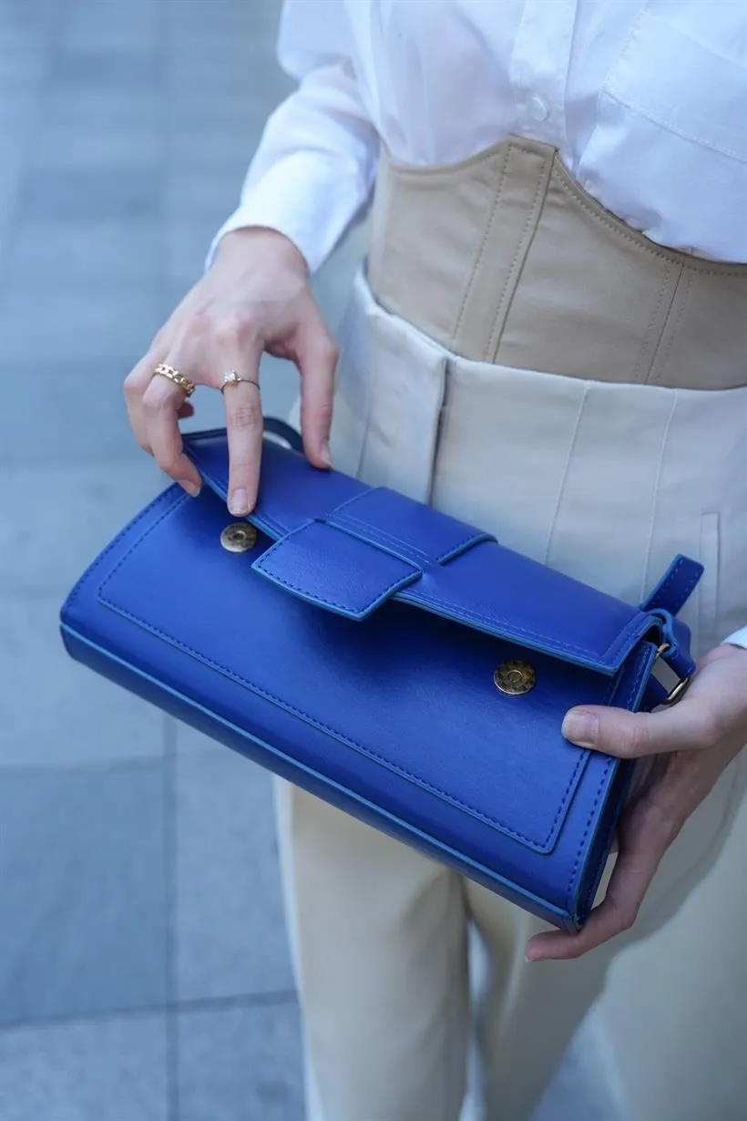 Navy Blue Clamshell Rectangle Bag