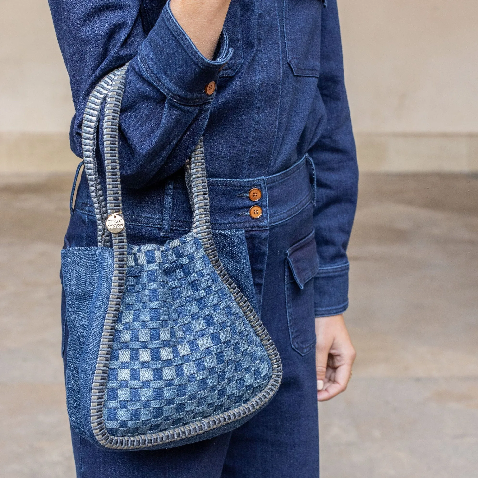 Negara Gathered Mini Denim Tote Bag | Blue