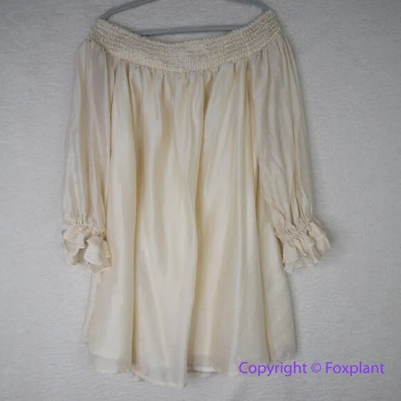New! ELOQUII Golden wheat color off-the-shoulder, elastic sleeves mini dress, 28