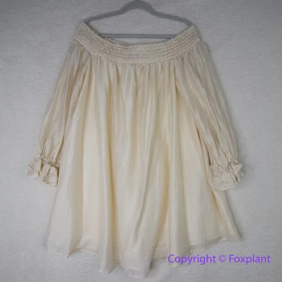 New! ELOQUII Golden wheat color off-the-shoulder, elastic sleeves mini dress, 28