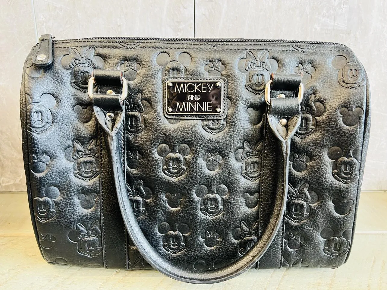 New Mickey & Minnie Handbag, Black, red interior 12" X 11"