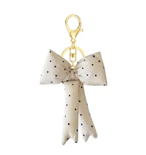 NEW! WHITE PUFFY DOT BOW KEYCHAIN