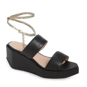 NIB Cecelia Baleves Black Wedge Sandal, Size 9