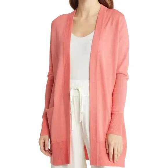 Nordstrom Everyday Open Front Cardigan Merino Wool Blend Pink Size S