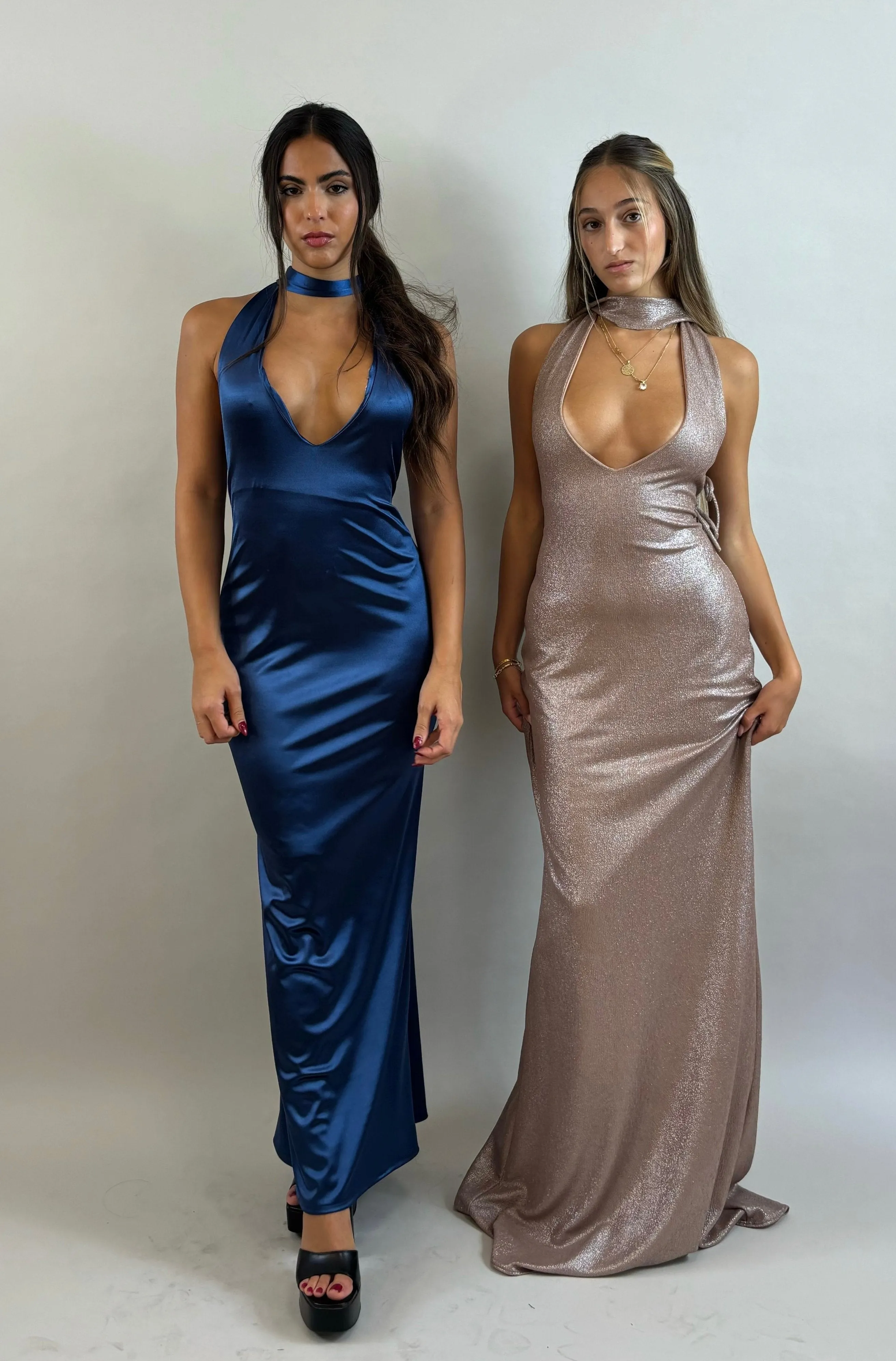Nude Color Shimmering Lycra Evening Dress