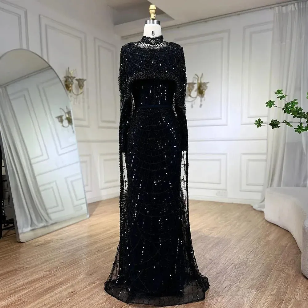 Nude Luxury Beaded Pearls Mermaid Evening Dress