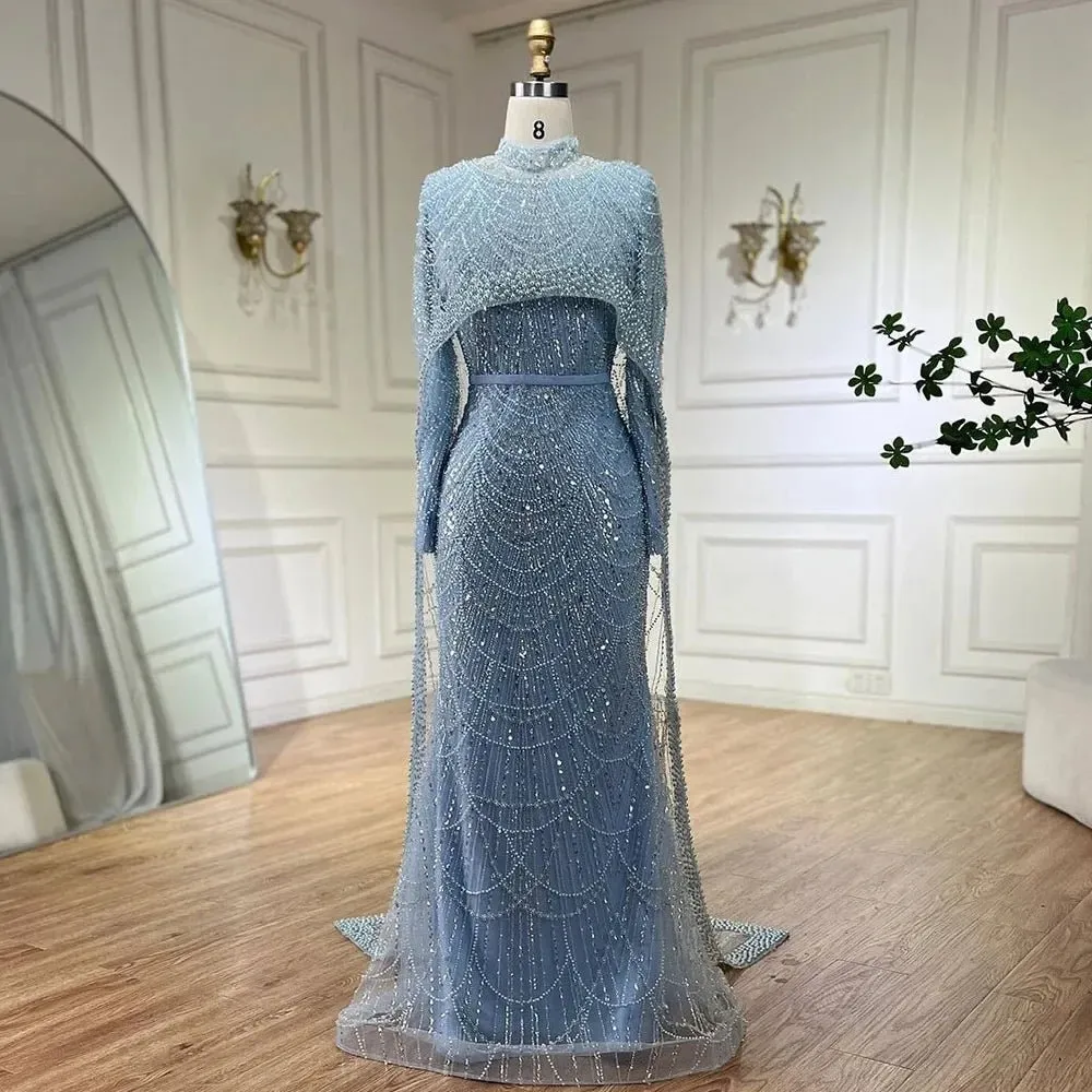 Nude Luxury Beaded Pearls Mermaid Evening Dress