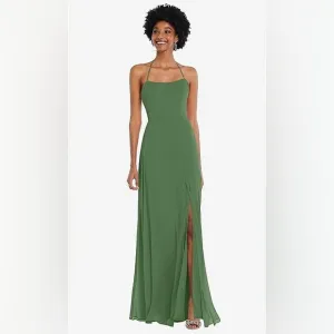 NWT After Six Convertible Tie Strap Chiffon Maxi Dress w/ Slit in Vineyard Green