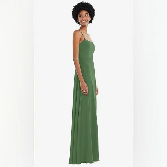 NWT After Six Convertible Tie Strap Chiffon Maxi Dress w/ Slit in Vineyard Green