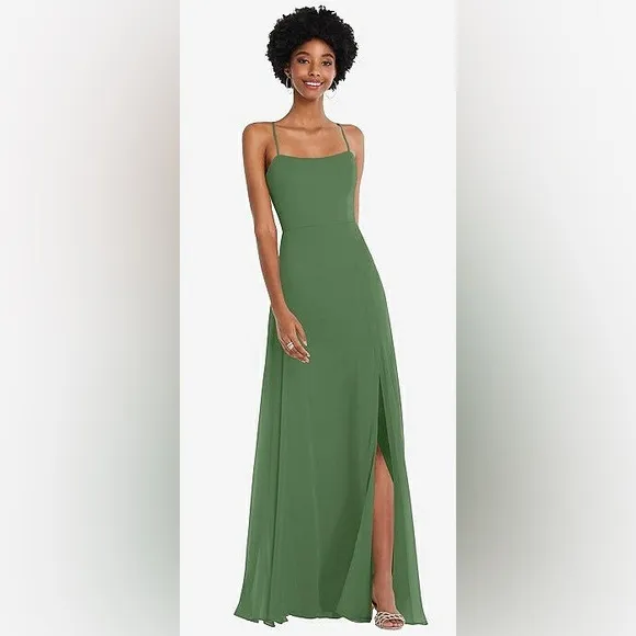 NWT After Six Convertible Tie Strap Chiffon Maxi Dress w/ Slit in Vineyard Green