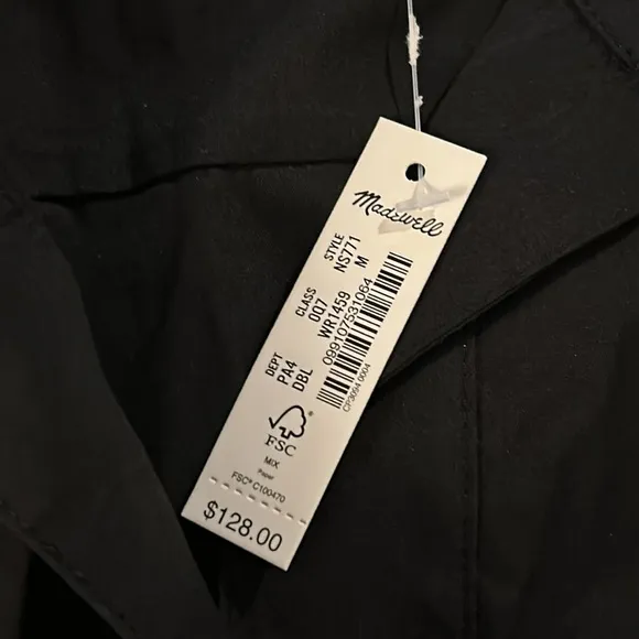 NWT Madewell Belted Mini Shirtdress in Black size medium